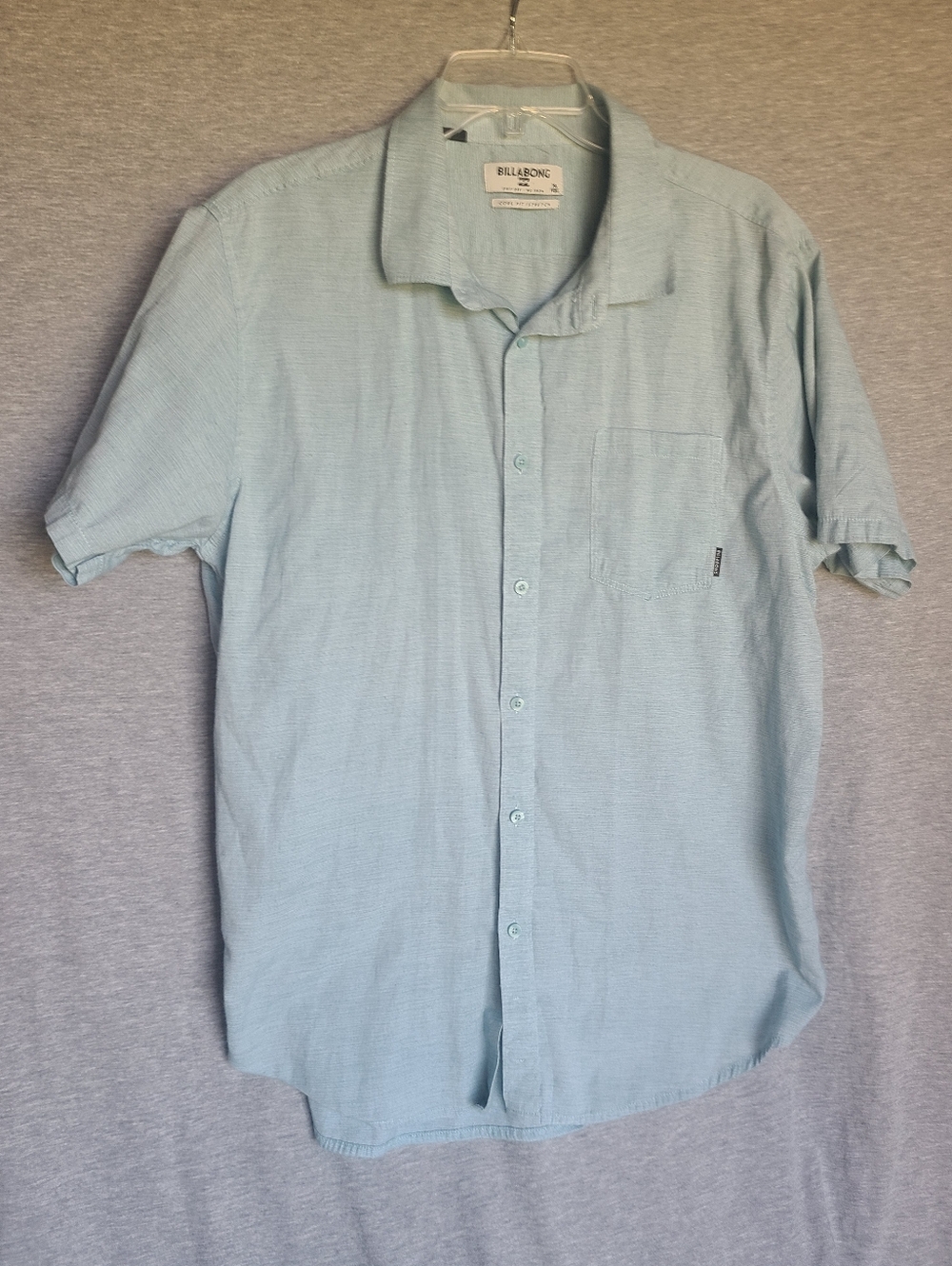 Billabong Casual Button Down Up Shirt Light Blue Men's XL Front Pocket, Stretch